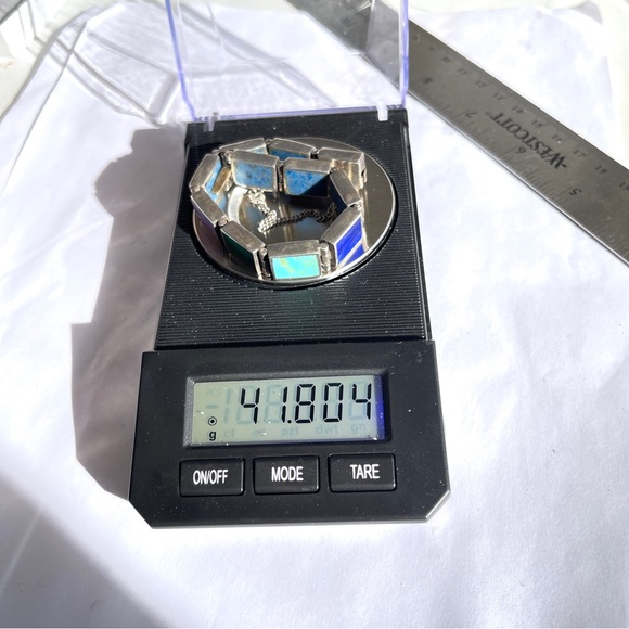 Vintage Taxco Sterling Silver Multiple Gemstone Rect. Panel Bracelet Reversible - Picture 15 of 17